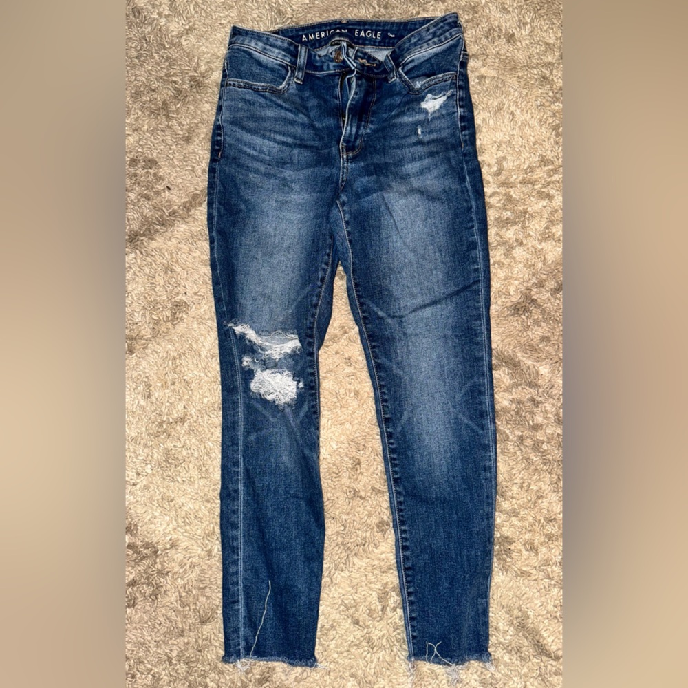 American Eagle Outfitters Men's Ripped Dark Blue Skinny Jeans